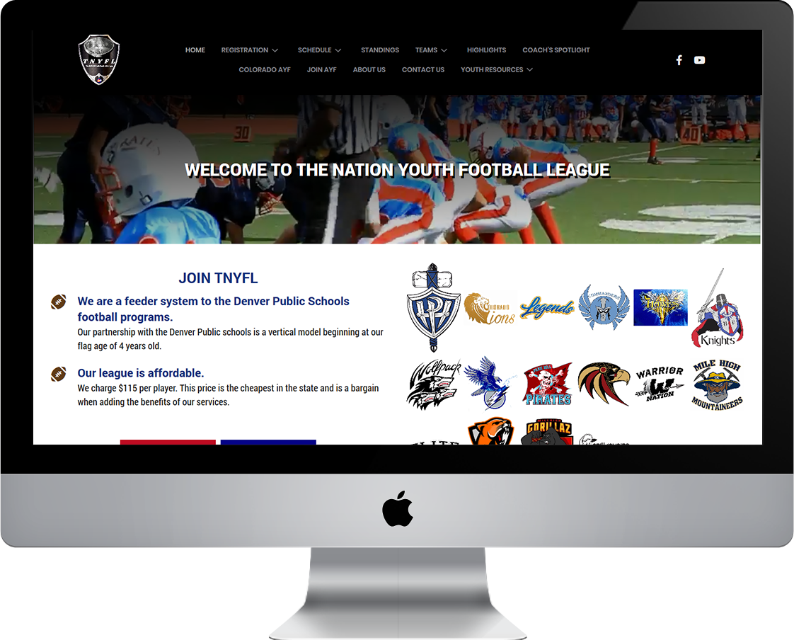 The Nation Youth Football League website screenshot